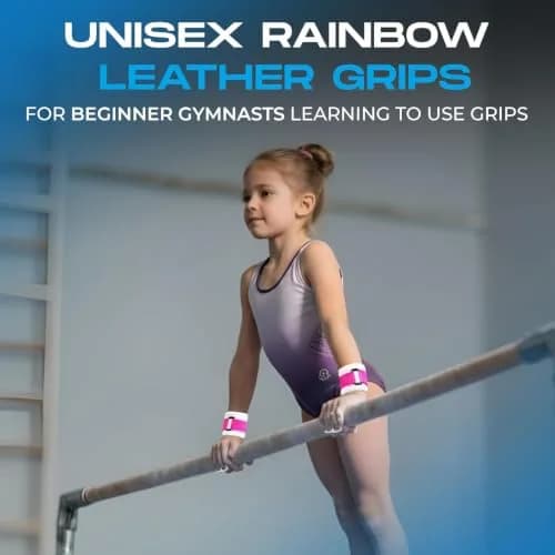 Gibson Athletic Rainbow Gymnastics Grips for Beginners, Large, Black | Leather Hand Grips for Bars & Rings thumbnail 4
