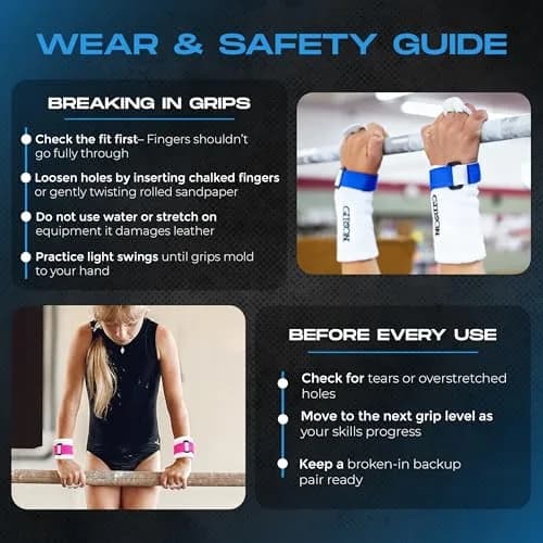 Gibson Athletic Rainbow Gymnastics Grips for Beginners, Medium, Blue | Enhanced Grip & Control thumbnail 5