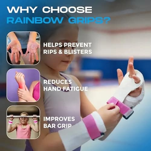 Gibson Athletic Rainbow Gymnastics Grips for Beginners, Medium, Blue | Enhanced Grip & Control thumbnail 2