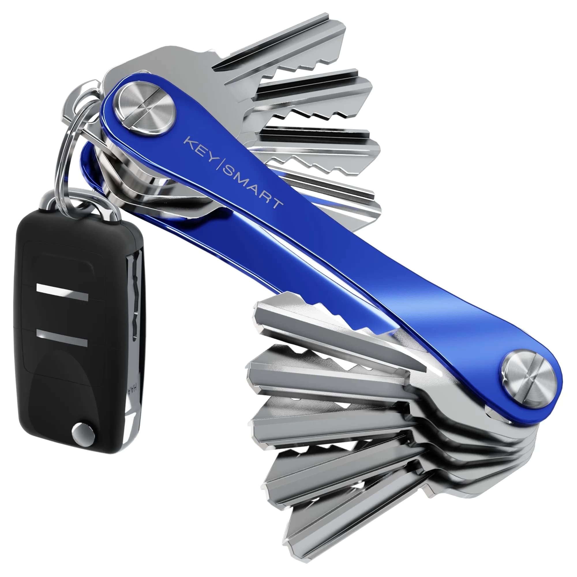 KeySmart Original Key Holder Compact Key Organizer for Key Chain Black 8 Keys | Ditch Jingle & Bulk — Blue