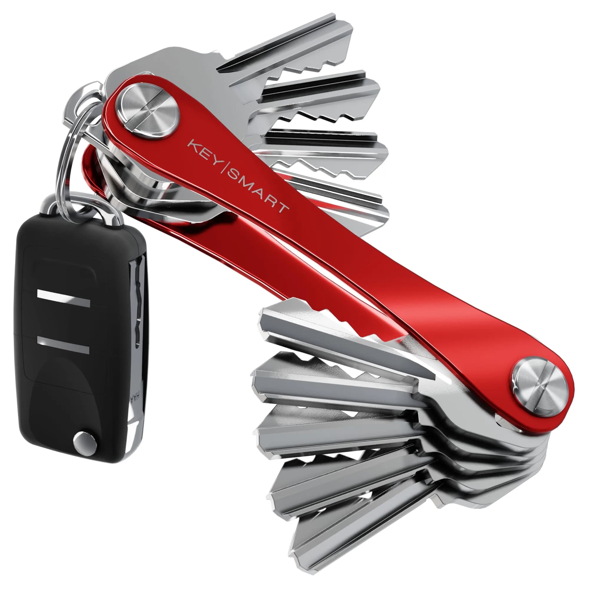 KeySmart Original Key Holder Compact Key Organizer for Key Chain Black 8 Keys | Ditch Jingle & Bulk — Red / 14 Keys