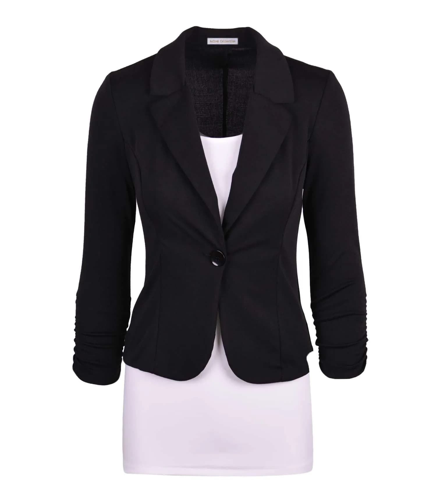 Auliné Collection Women's Casual Work Solid Color Knit Blazer Navy Blue Medium | Versatile lightweight blazer for office & casual wear — Black / Medium