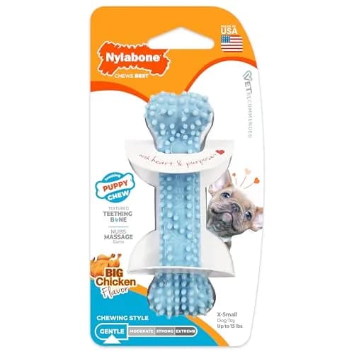 Nylabone Puppy Chew Blue Textured Teething Dog Bone X-Small | Soothes Gums & Cleans Teeth thumbnail 1