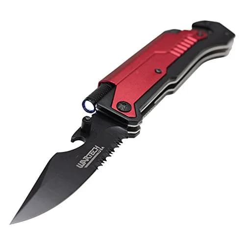 Wartech YC-S-9045-RD Spring Assisted 8.5" Folding Knife | Multi-Purpose Outdoor Tool with LED & Fire Starter thumbnail 4