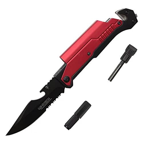 Wartech YC-S-9045-RD Spring Assisted 8.5" Folding Knife | Multi-Purpose Outdoor Tool with LED & Fire Starter thumbnail 2