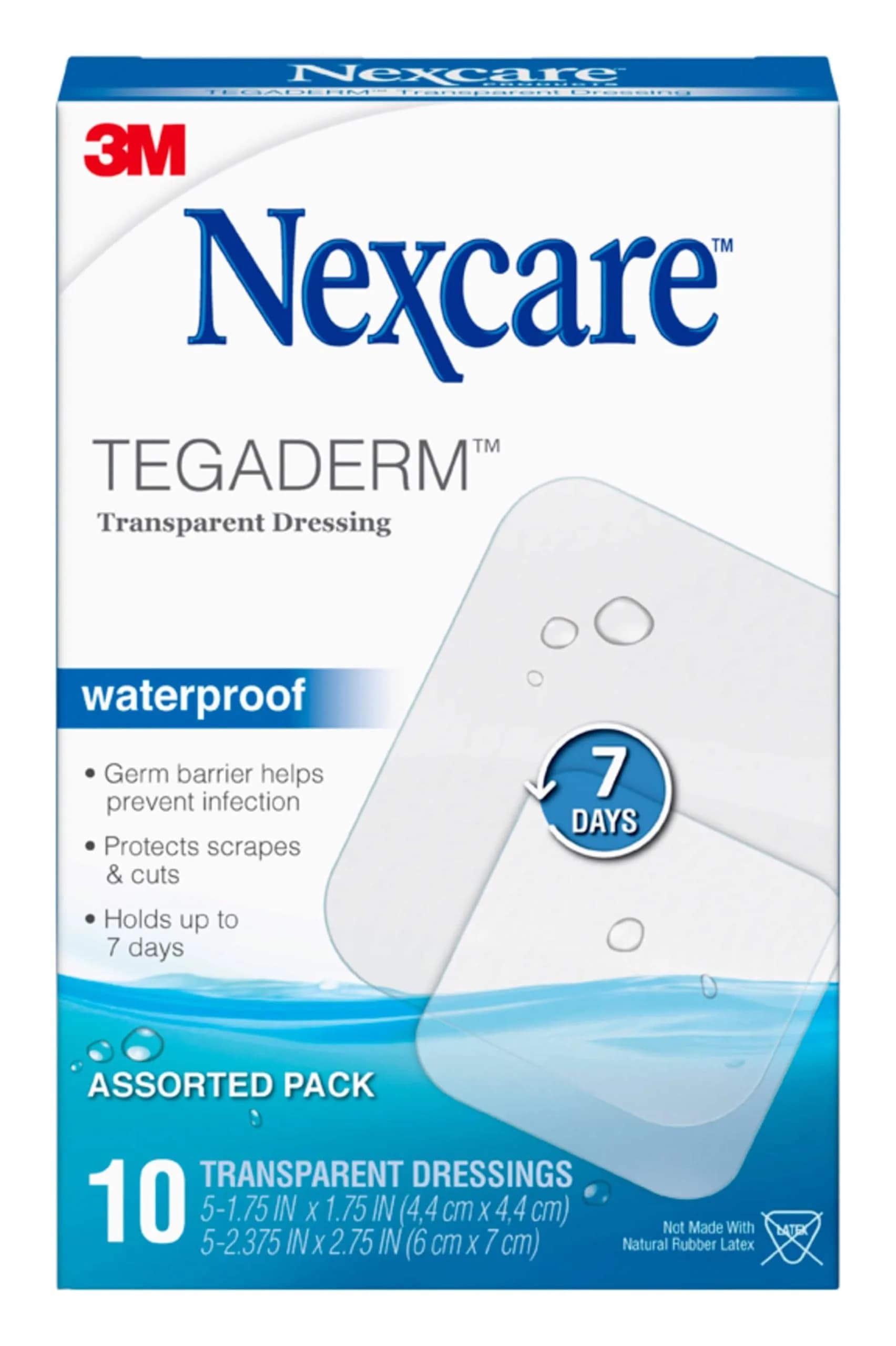 Nexcare Tegaderm Transparent Dressing, Clear Film | Waterproof, Breathable, 7-Day Wear, 10 Dressings - main product image