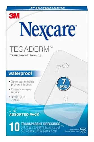 Nexcare Tegaderm Transparent Dressing, Clear Film | Waterproof, Breathable, 7-Day Wear, 10 Dressings thumbnail 1