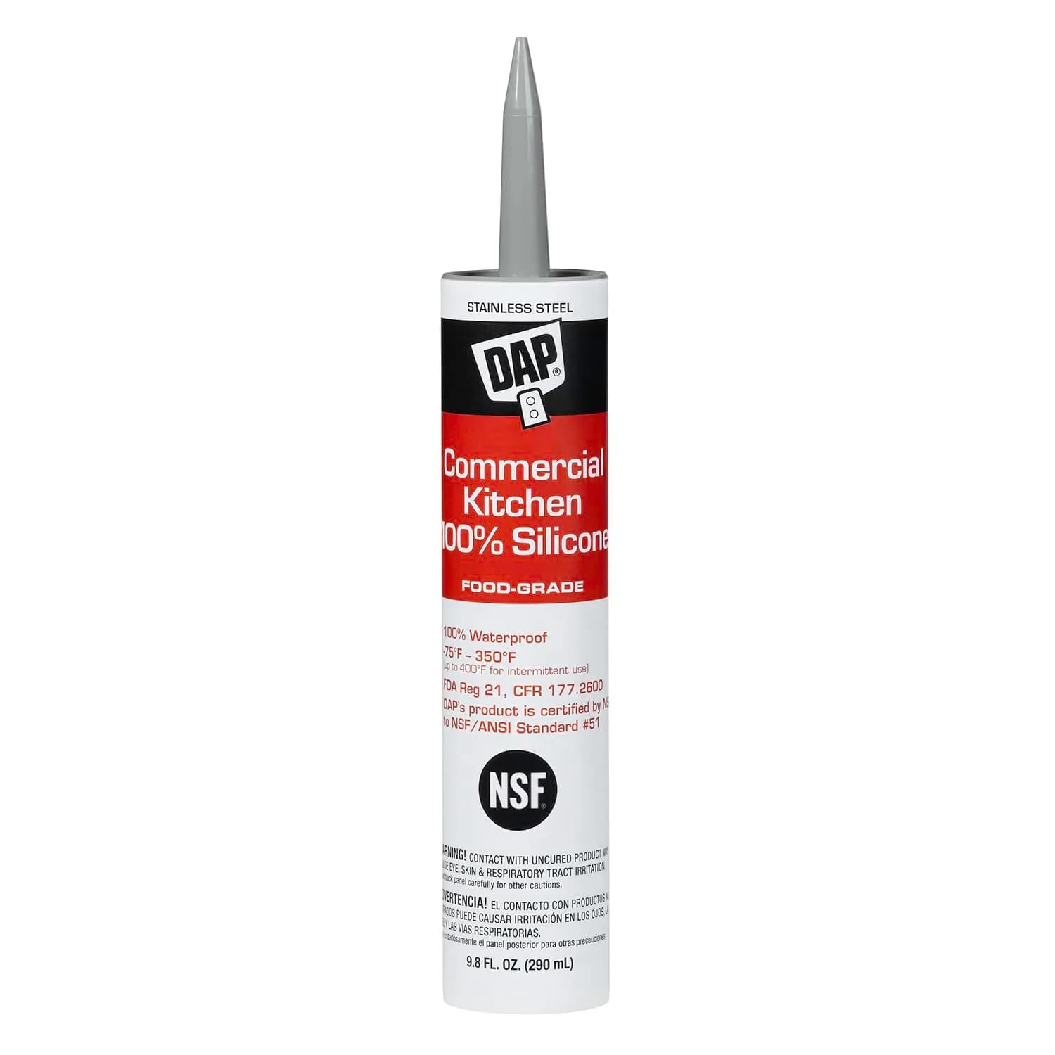 DAP Commercial Kitchen Silicone Sealant 9.8 Oz | Food Zone Approved, Waterproof & Flexible - main product image