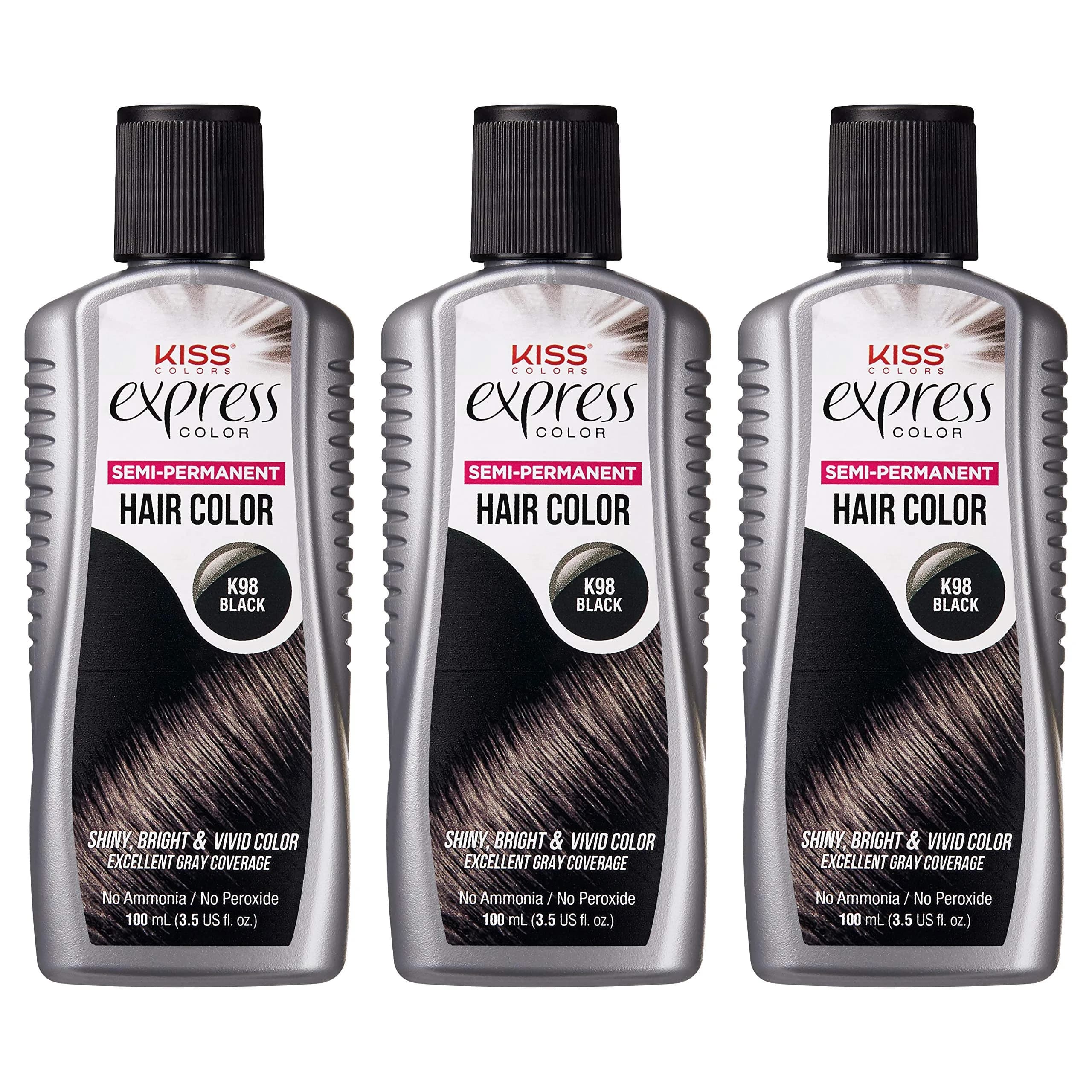 KISS Express Color Semi-Permanent Jet Black Hair Color 103ml (3.5 Fl Oz) | Pack of 2 Bottles — Black / 3.5 Fl Oz