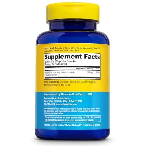 Nature's Life Marine Magnesium 500mg | Supports Healthy Digestion & Regularity | 100 Vegetarian Caps thumbnail 2