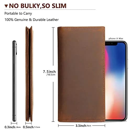 Kattee Men's Vintage Genuine Leather Long Wallet for Checkbook Credit Cards | Brown Bi-Fold (18.5cm x 9cm) thumbnail 7