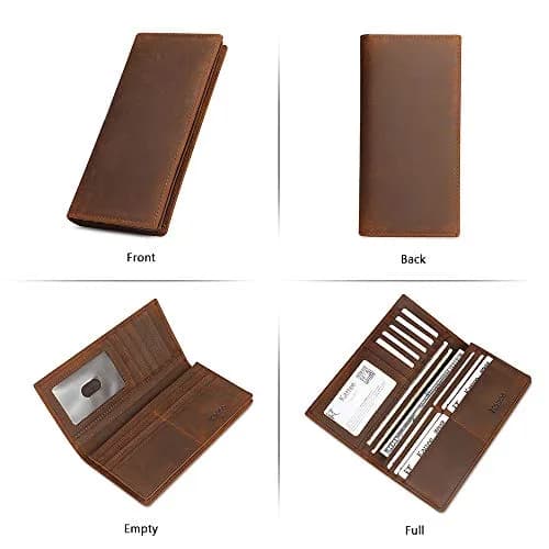 Kattee Men's Vintage Genuine Leather Long Wallet for Checkbook Credit Cards | Brown Bi-Fold (18.5cm x 9cm) thumbnail 8