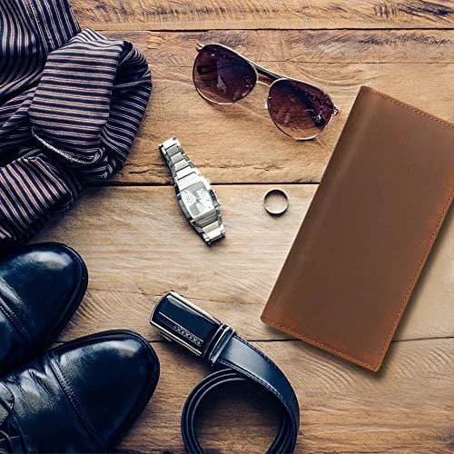 Kattee Men's Vintage Genuine Leather Long Wallet for Checkbook Credit Cards | Brown Bi-Fold (18.5cm x 9cm) thumbnail 9