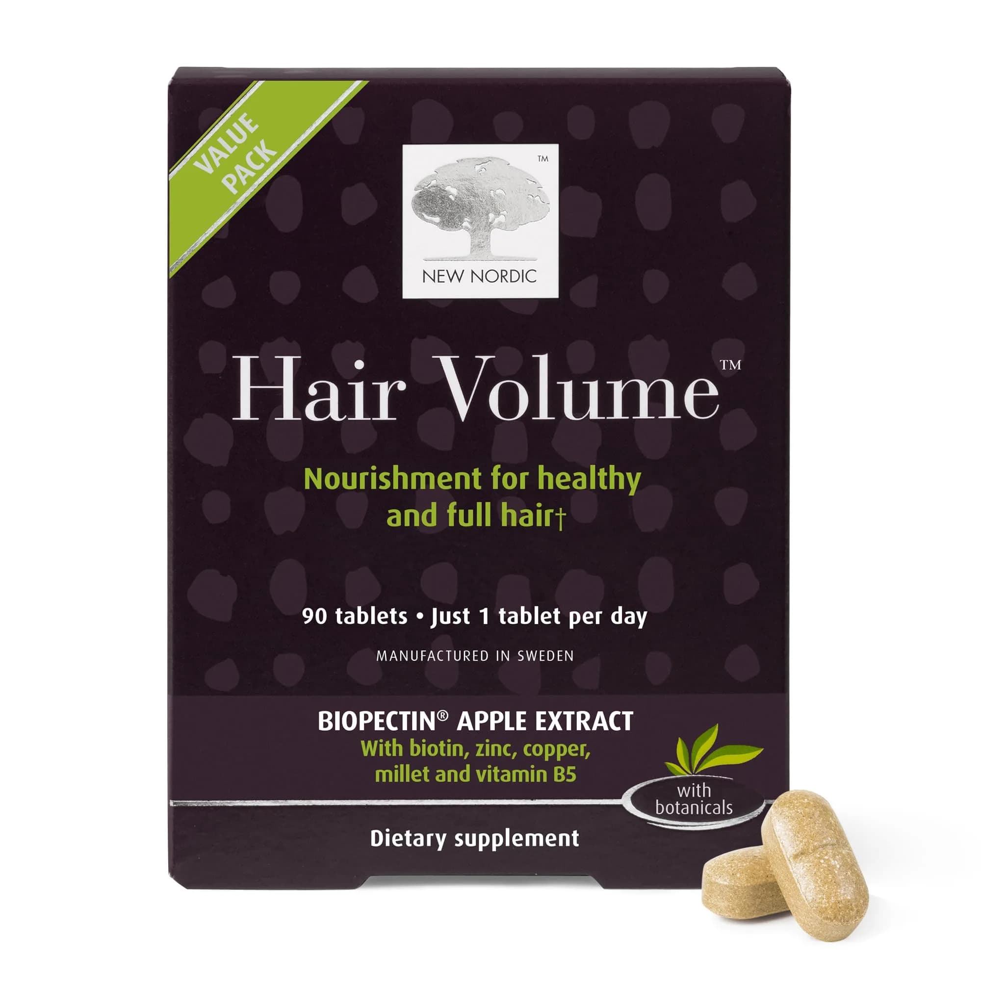NEW NORDIC Hair Volume Daily Biotin Support Supplement | 90 Tablets for Thicker, Fuller Hair - main product image