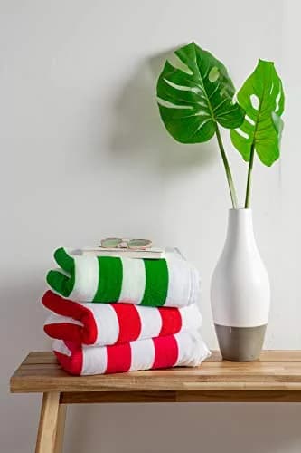 DII Stripe Beach Lounge Chair Towel with Fitted Top Pocket, 26x82, Green | Absorbent Cotton Towel for Poolside & Beach thumbnail 4