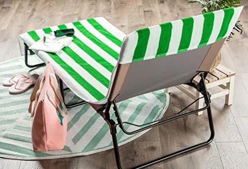 DII Stripe Beach Lounge Chair Towel with Fitted Top Pocket, 26x82, Green | Absorbent Cotton Towel for Poolside & Beach thumbnail 5