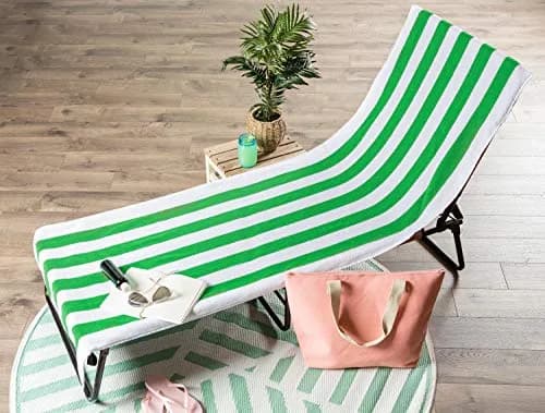 DII Stripe Beach Lounge Chair Towel with Fitted Top Pocket, 26x82, Green | Absorbent Cotton Towel for Poolside & Beach thumbnail 6