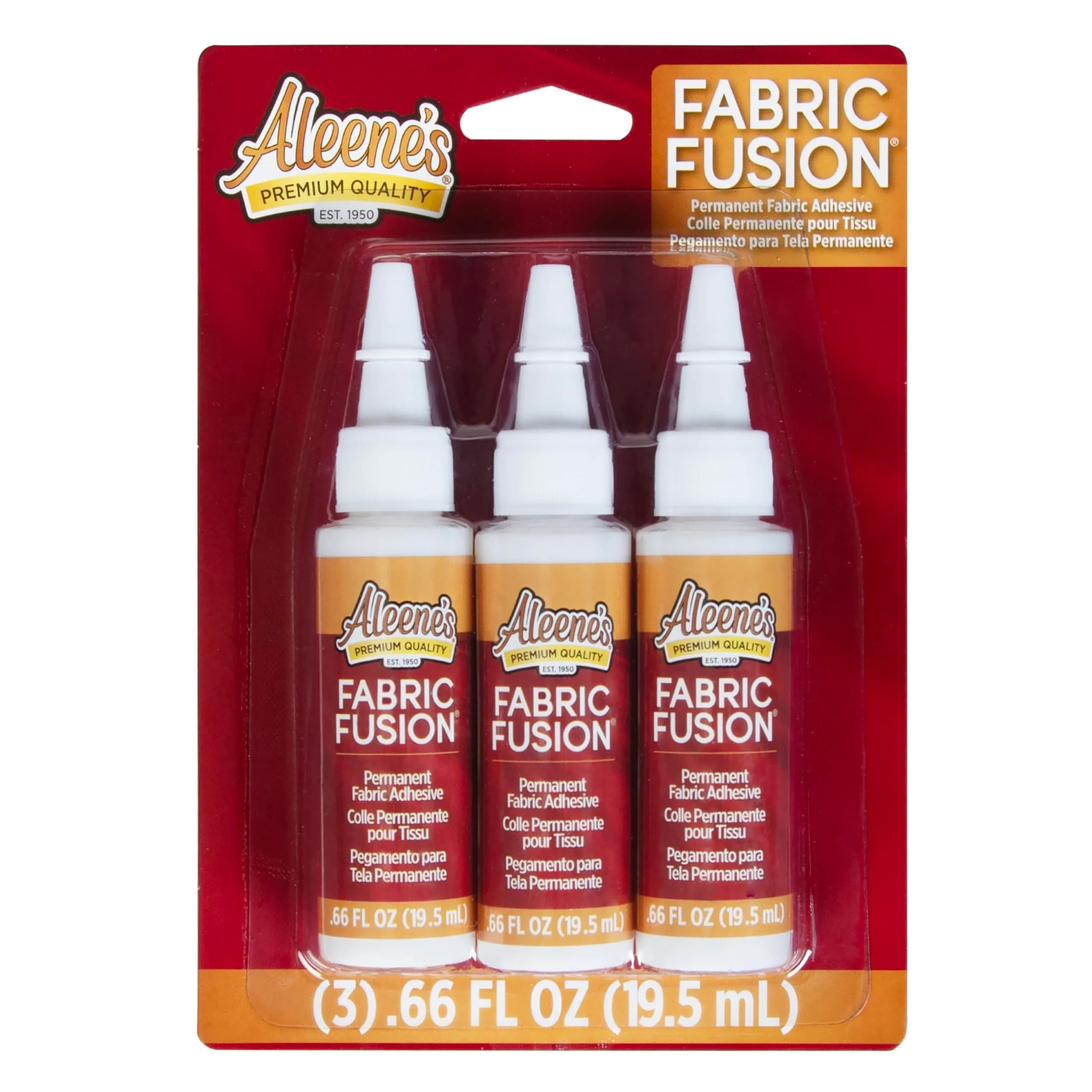 Aleene's Fabric Fusion Glue 0.66 fl oz (18.7 ml) 3-Pack | Permanent Fabric Adhesive for Clothing & Crafts - main product image