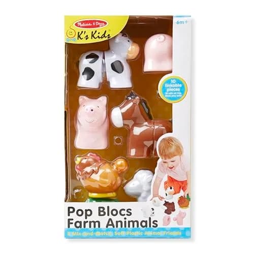 Melissa & Doug Pop Blocs Farm Animals Educational Baby Toy - 10 Linkable Pieces | Fine Motor & Cognitive Development thumbnail 6