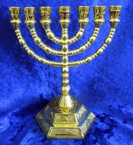 Shofars From Afar 12 Tribes of Israel Jerusalem Menorah 5" Inches Gold or Silver | Emblems & Hebrew Base thumbnail 1