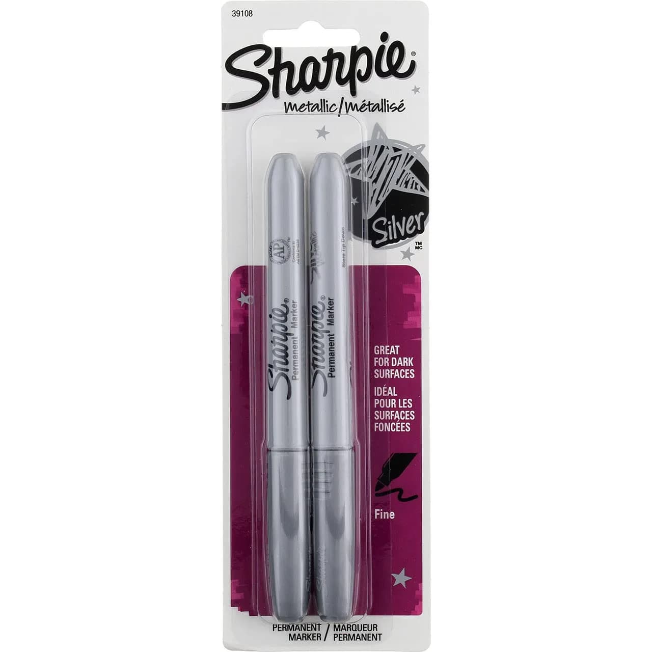 Sharpie Metallic Permanent Markers, Fine Point, Silver, Pack of 12 | Opaque Ink for Dark Surfaces