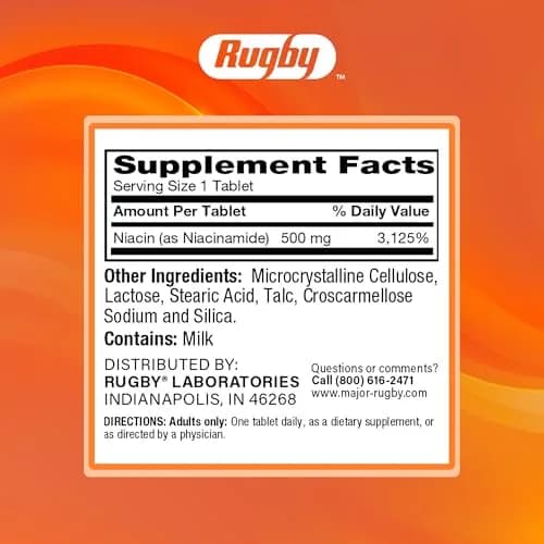 Rugby Niacinamide 500 mg Tablets | No Artificial Flavors, 100 Count (3-Pack) thumbnail 7