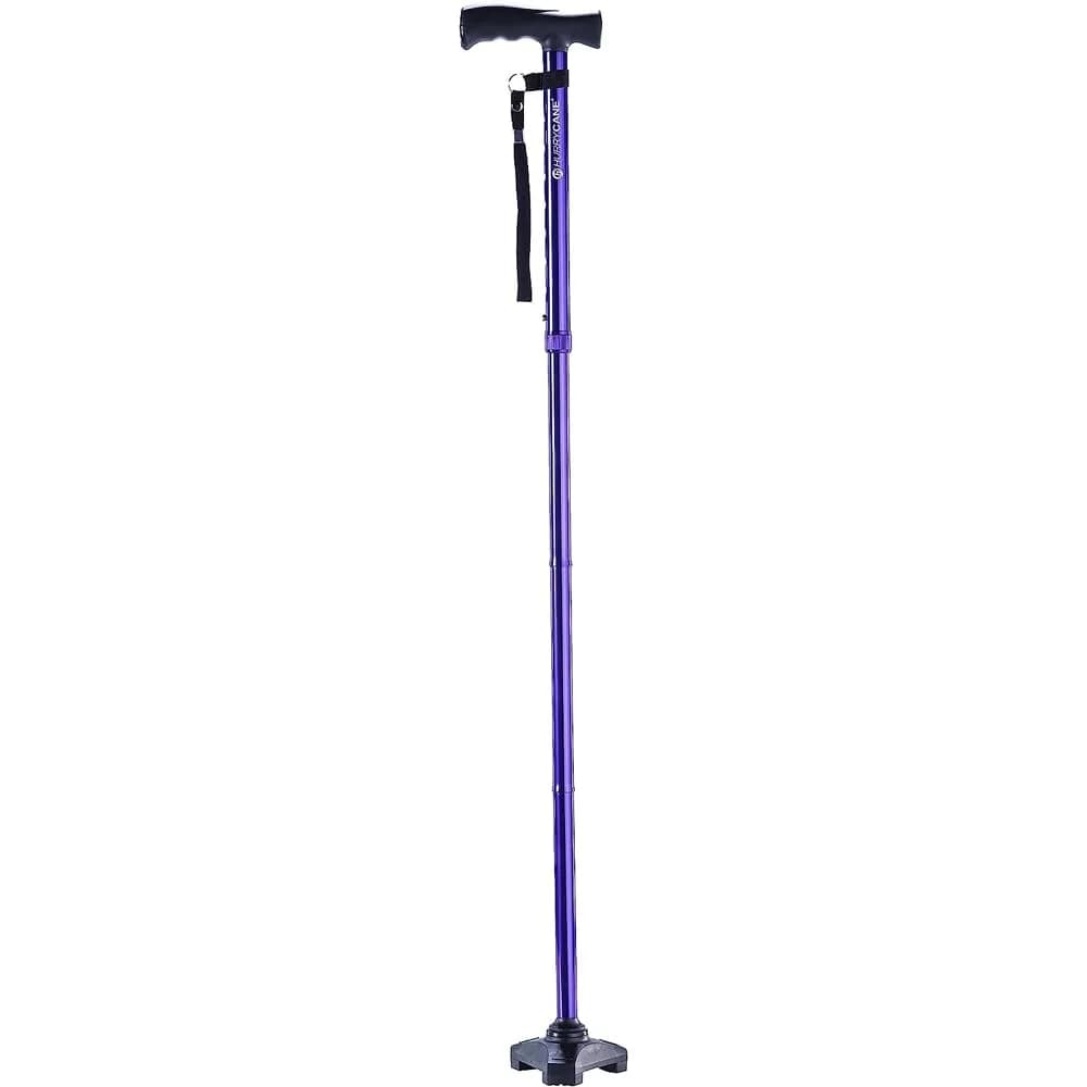 HurryCane Freedom Edition Foldable Walking Cane with T Handle, Black 30.5-37.5 inches | Patented SteadiGrip Base for Enhanced Stability — Purple