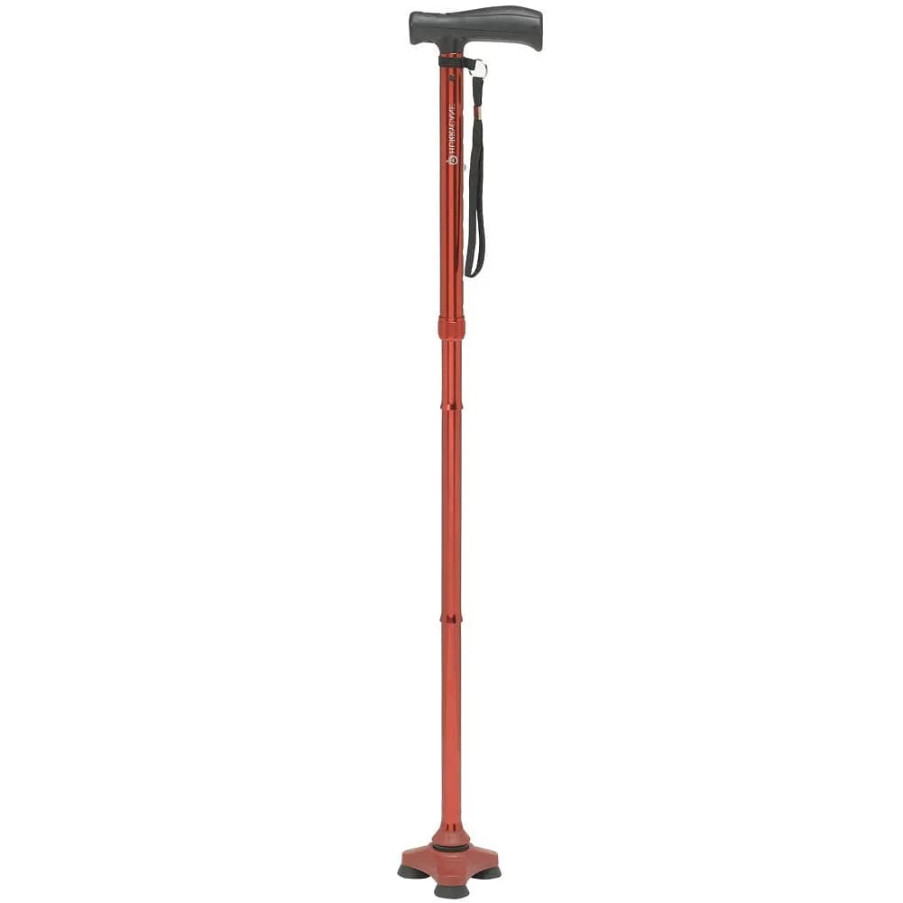 HurryCane Freedom Edition Foldable Walking Cane with T Handle, Black 30.5-37.5 inches | Patented SteadiGrip Base for Enhanced Stability — Red