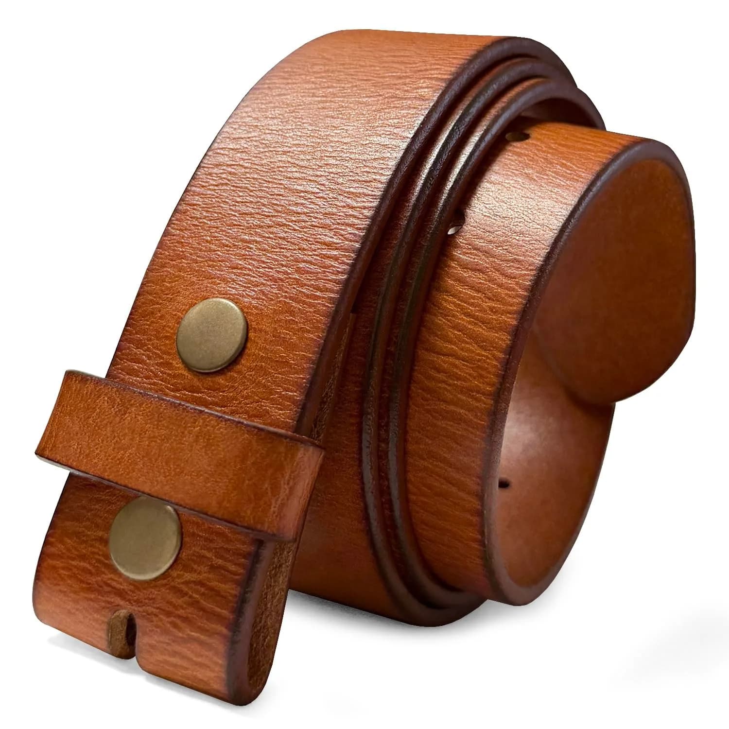 Belts.com Full Grain Leather Belt Strap 38mm (1.5 inch) Wide | Genuine Vegetable Tanned Leather with Snap Buckle — Slot Hole-tan
