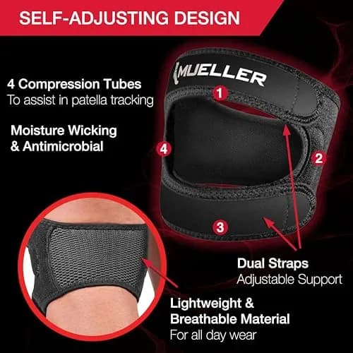 MUELLER Sports Medicine Adjustable Max Knee Strap | Pain Relief Support for Men & Women, Ideal for Patellar Tendinitis, Runner's Knee, Osgood-Schlatter's, Black, Large/X-Large thumbnail 4