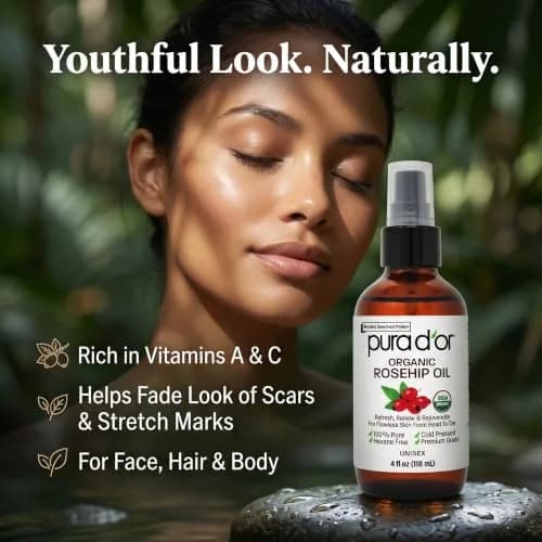 PURA D'OR Organic Rosehip Seed Oil 4 Fl Oz (118ml) | USDA Certified Pure Cold Pressed for Hair, Skin, Scalp thumbnail 4
