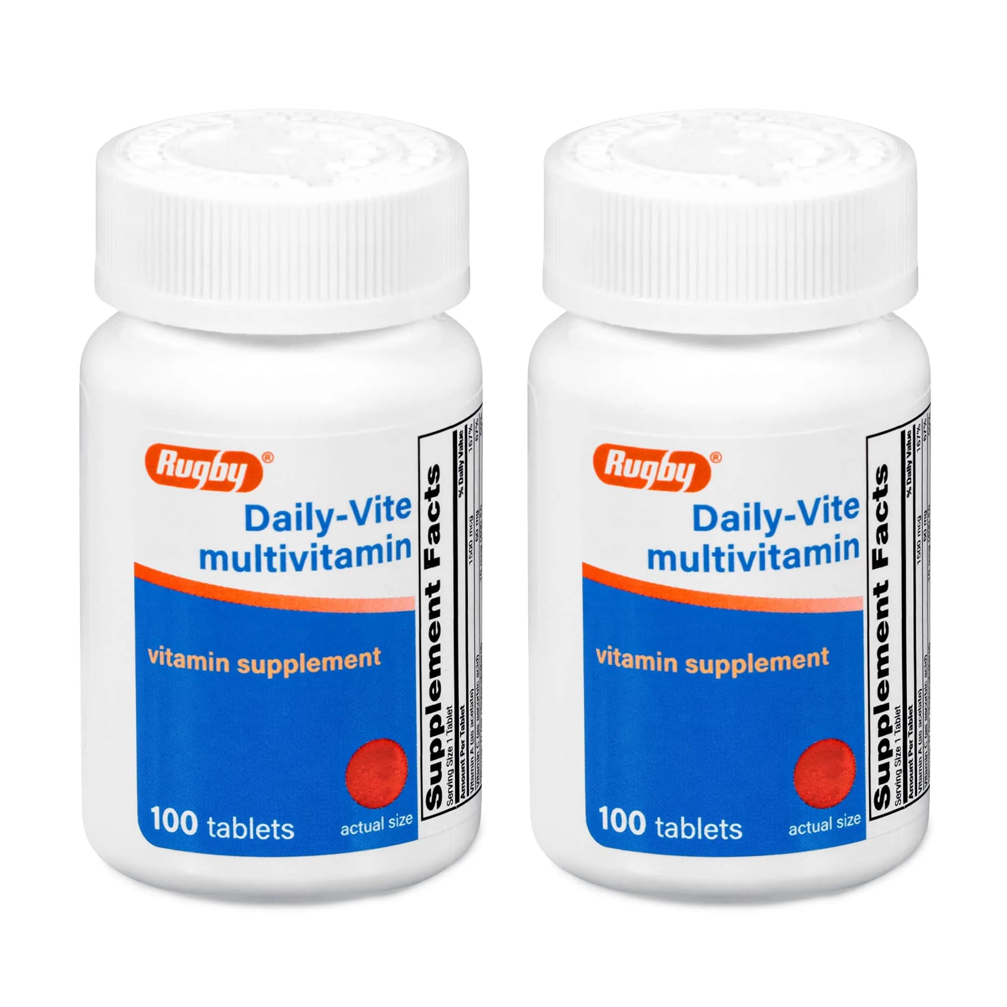 RUGBY LABORATORIES Rugby Daily-Vite Multivitamin for Adults, 100 Tablets (2-Pack) | Daily Multivitamin Supplement — Red