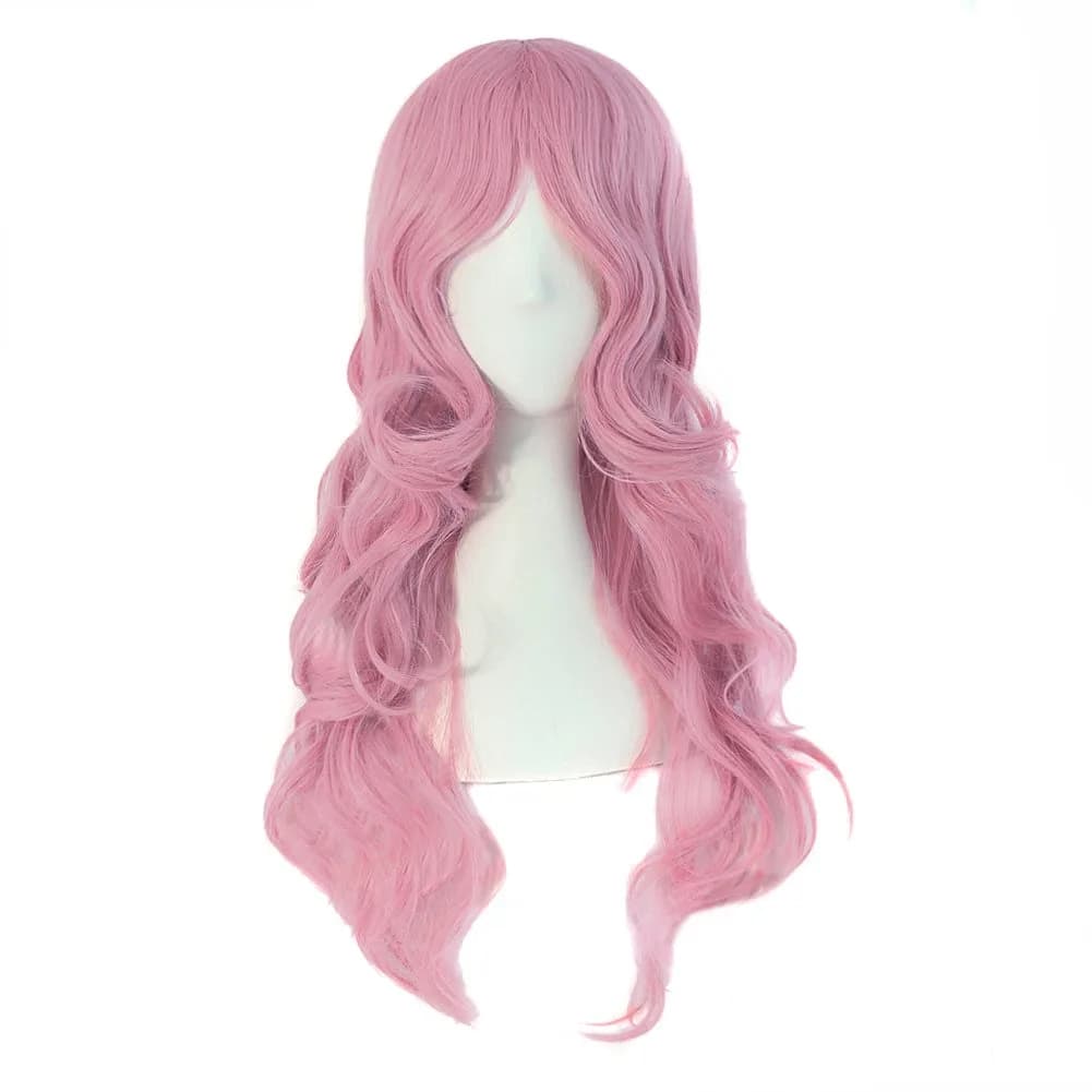 MapofBeauty 24 Inch Long Wavy Side Bangs Cosplay Wig, Pink | Heat Resistant Synthetic Fiber - main product image