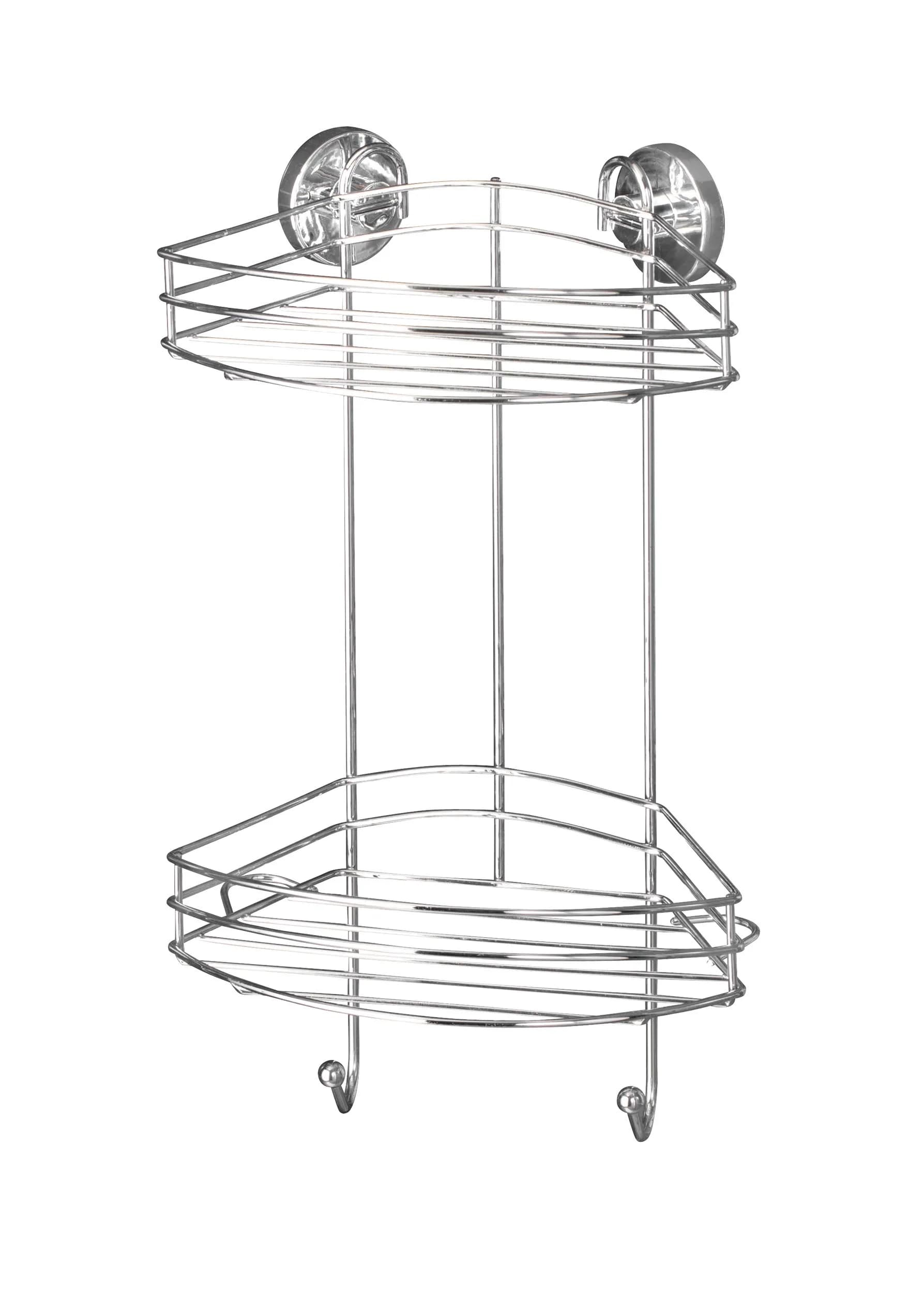 WENKO Vacuum-Loc 2-Tier Corner Shower Caddy 23cm (9.1in) | Rustproof Steel Organizer for Smooth Tiles - main product image