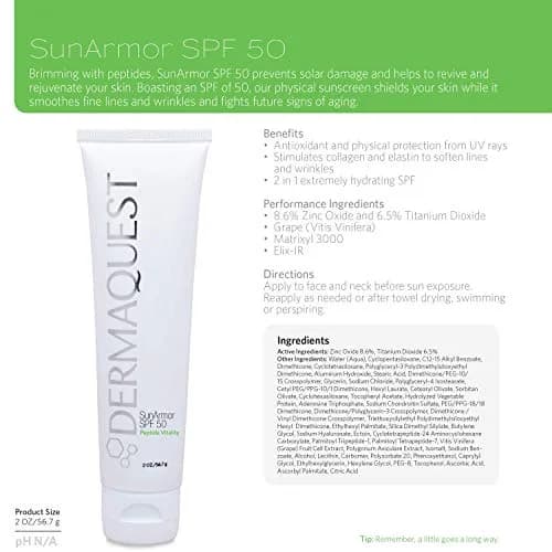 DermaQuest Peptide Vitality SunArmor SPF 50 Sunscreen Moisturizer for Dry Skin | Anti Aging Titanium Dioxide & Zinc Oxide thumbnail 3