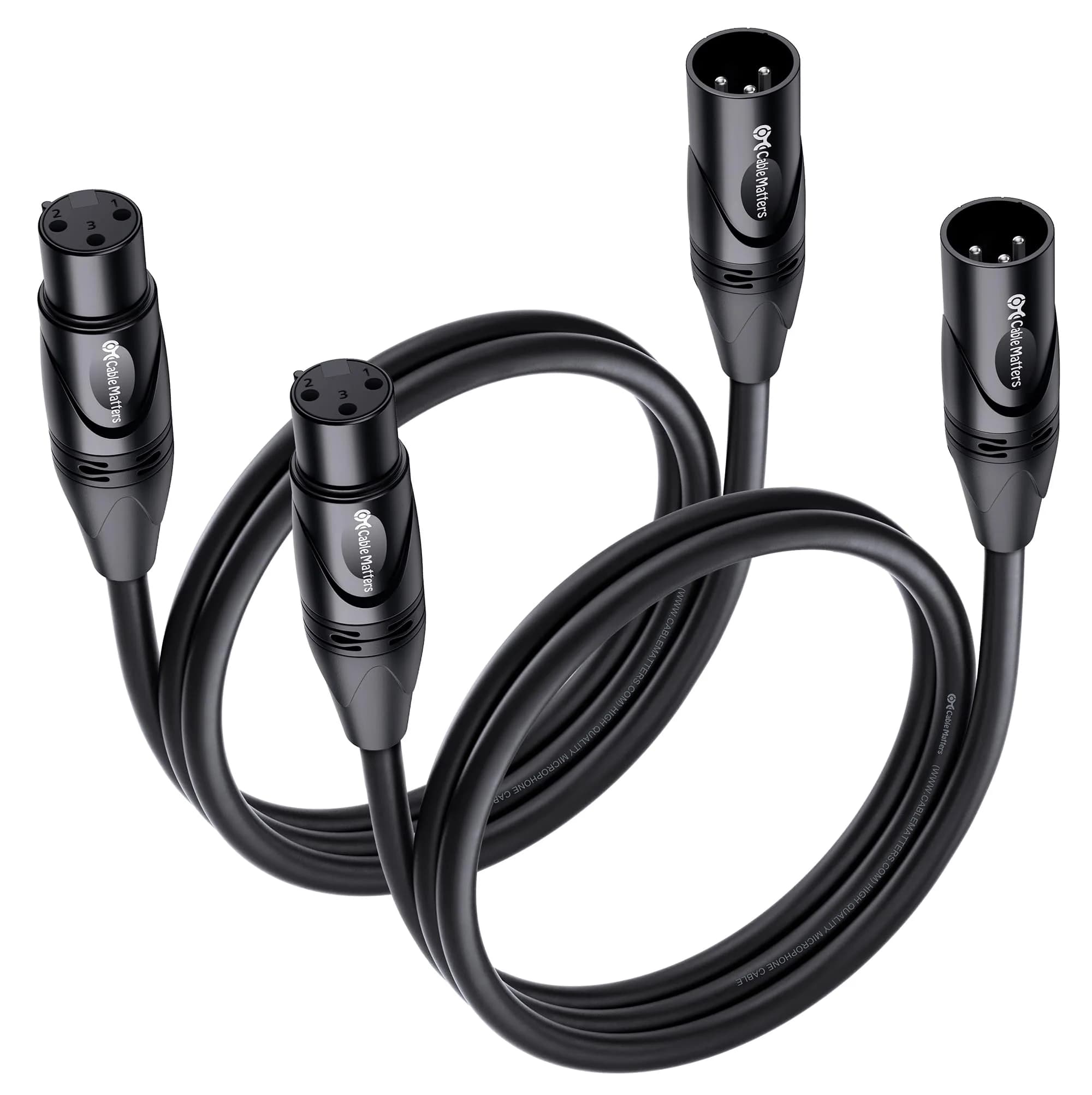 Cable Matters 2-Pack Premium XLR to XLR Cables, 3ft (0.91m) | Balanced Microphone Cables for Studio & Stage