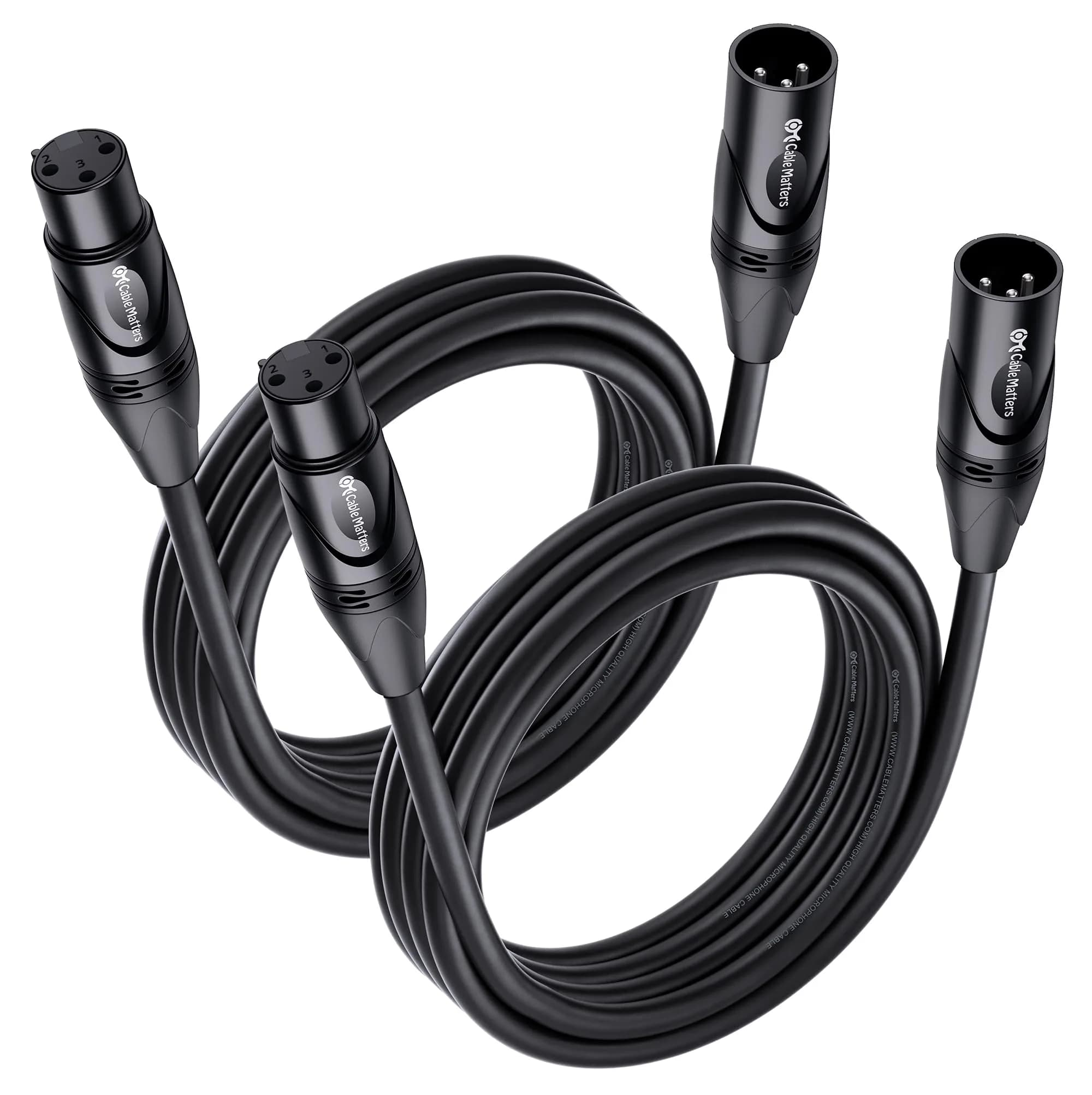 Cable Matters 2-Pack Premium XLR to XLR Microphone Cables, 3.05m (10ft) | Balanced M-F, 21 AWG OFC