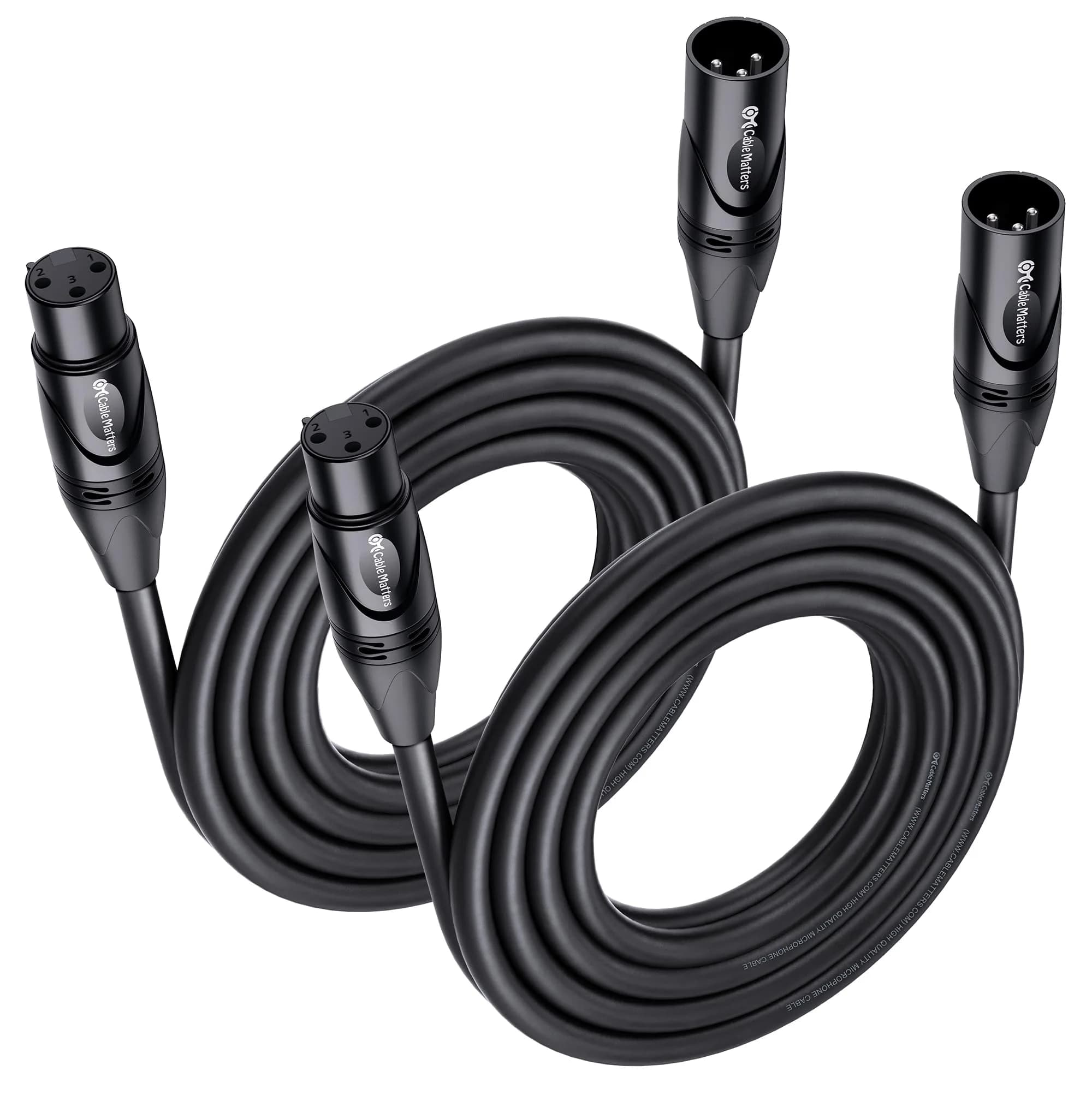 Cable Matters 2-Pack Premium XLR to XLR Cable, 15ft (4.57m) | Balanced Mic Cable for Studio & Stage