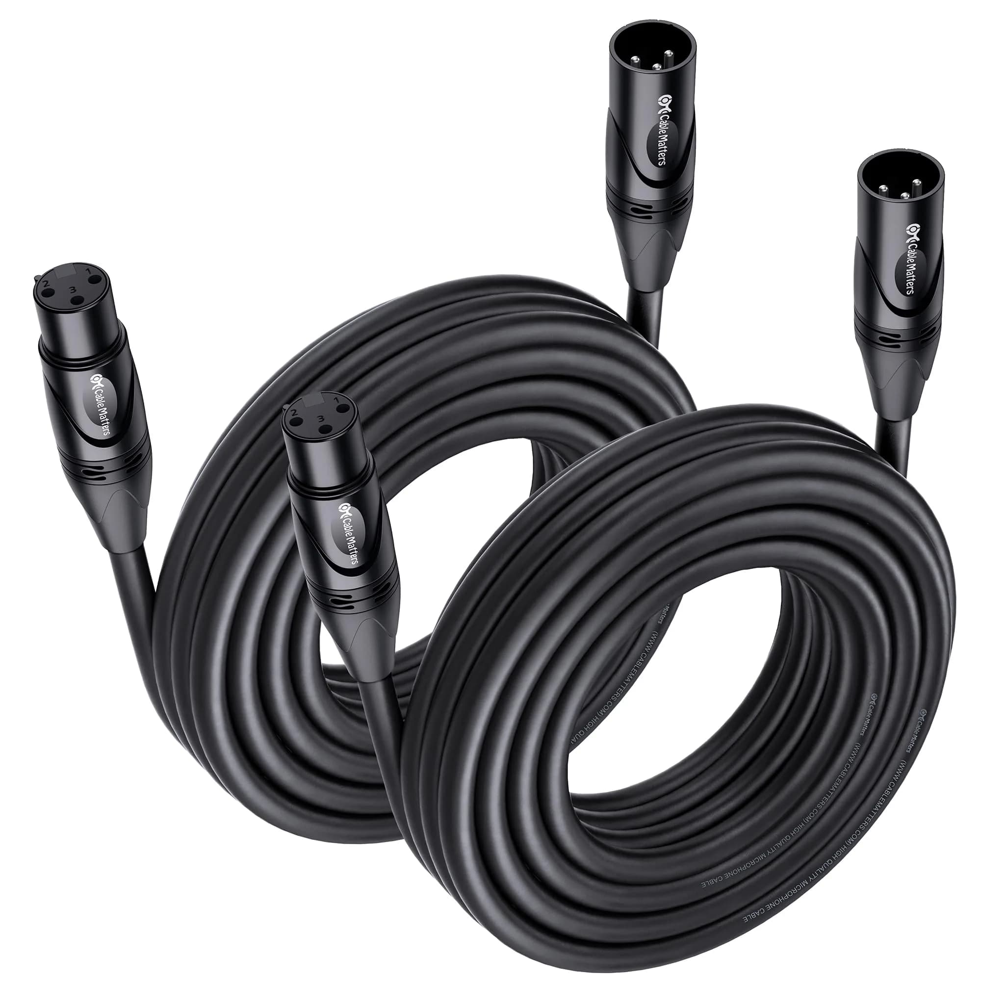 Cable Matters 2-Pack Premium XLR to XLR Microphone Cable 7.62m (25ft) | Balanced M-F, Oxygen-Free Copper, Black