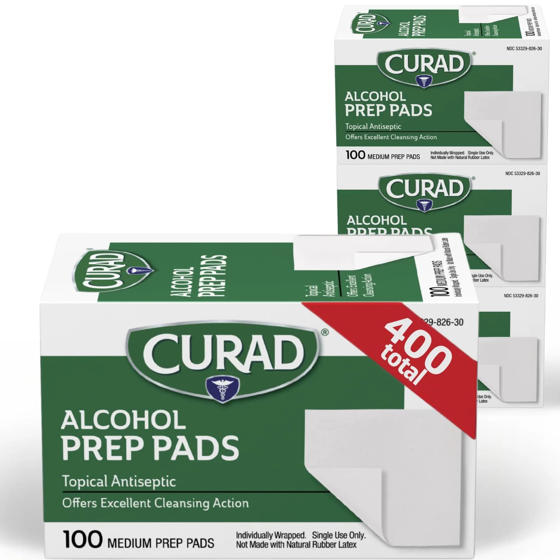 Curad Alcohol Prep Pads Medium Individually Wrapped 400 Count | Sterile Isopropyl Alcohol Wipes for First Aid thumbnail 1