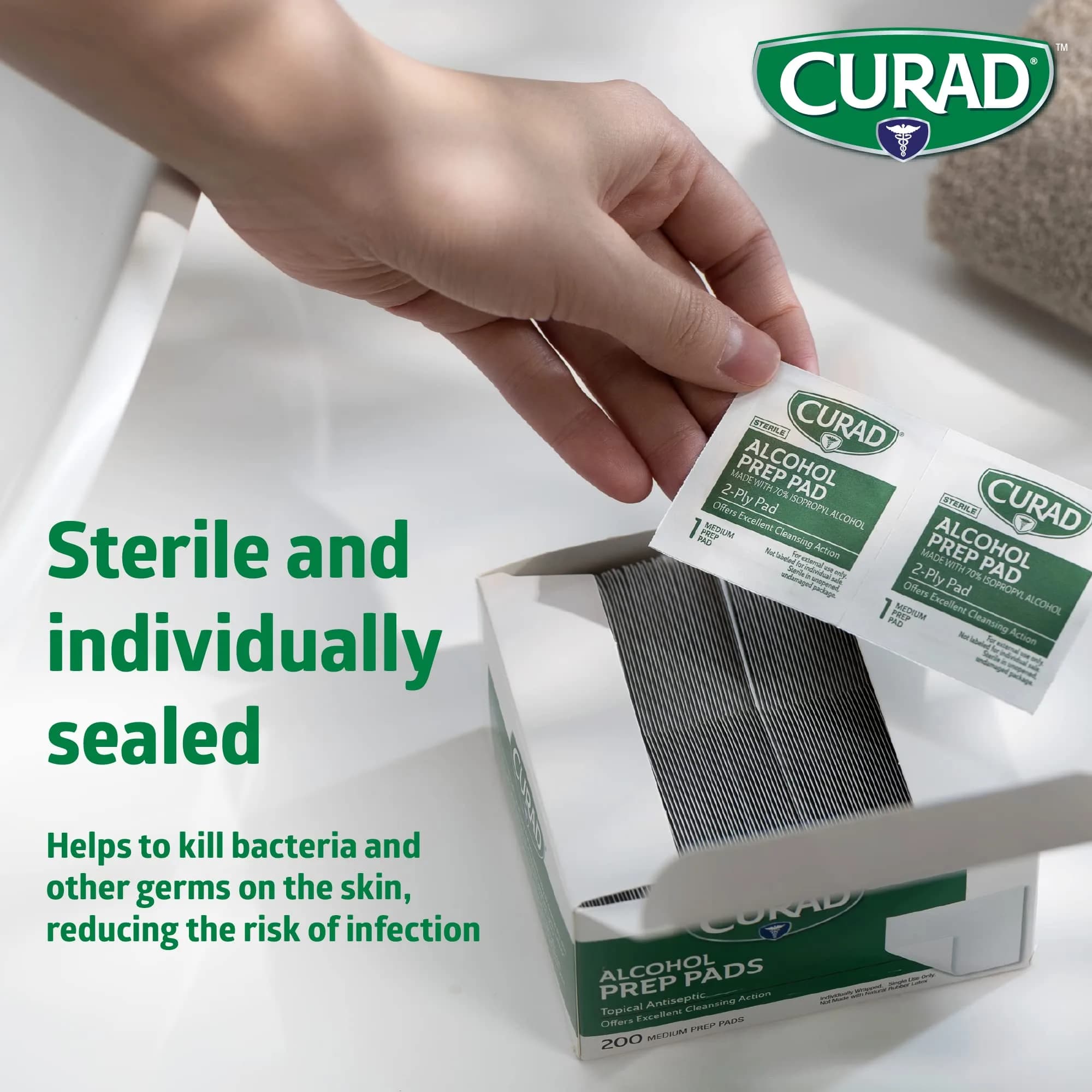 Curad Alcohol Prep Pads Medium Individually Wrapped 400 Count | Sterile Isopropyl Alcohol Wipes for First Aid thumbnail 4