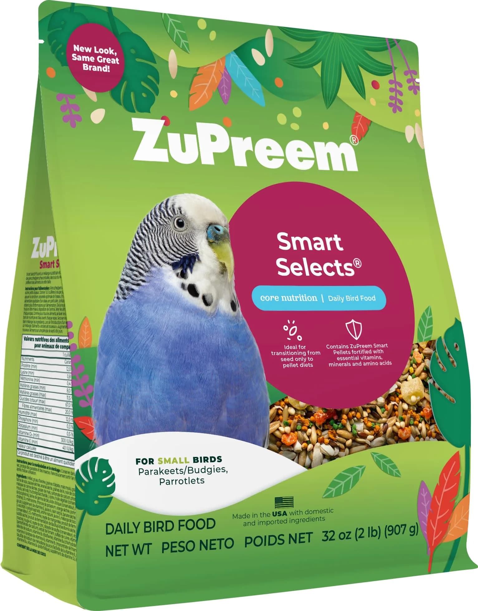 ZuPreem Smart Selects Parakeet & Budgie Food 907g (2 lb) | Balanced Nutrition for Small Birds - main product image
