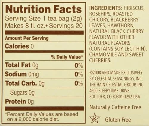 Celestial Seasonings Black Cherry Berry Tea Bags, 20 Count (Pack of 2) | Caffeine-Free & Gluten-Free Herbal Infusion thumbnail 7
