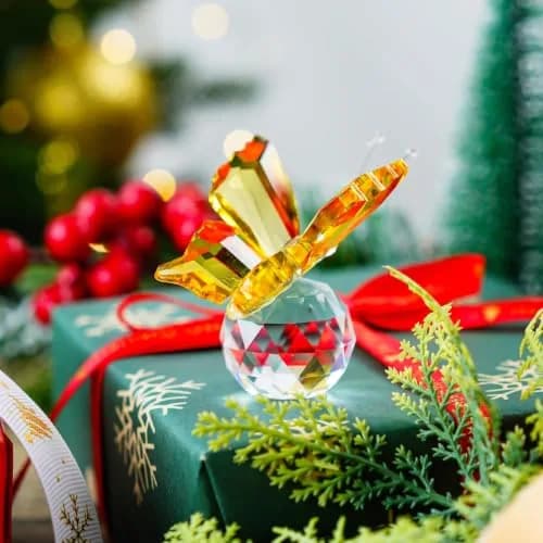 H&D Crystal Flying Butterfly with Crystal Ball Base | Handmade Glass Ornament for Home & Gift (2.1x1.8x2.0 in) thumbnail 5