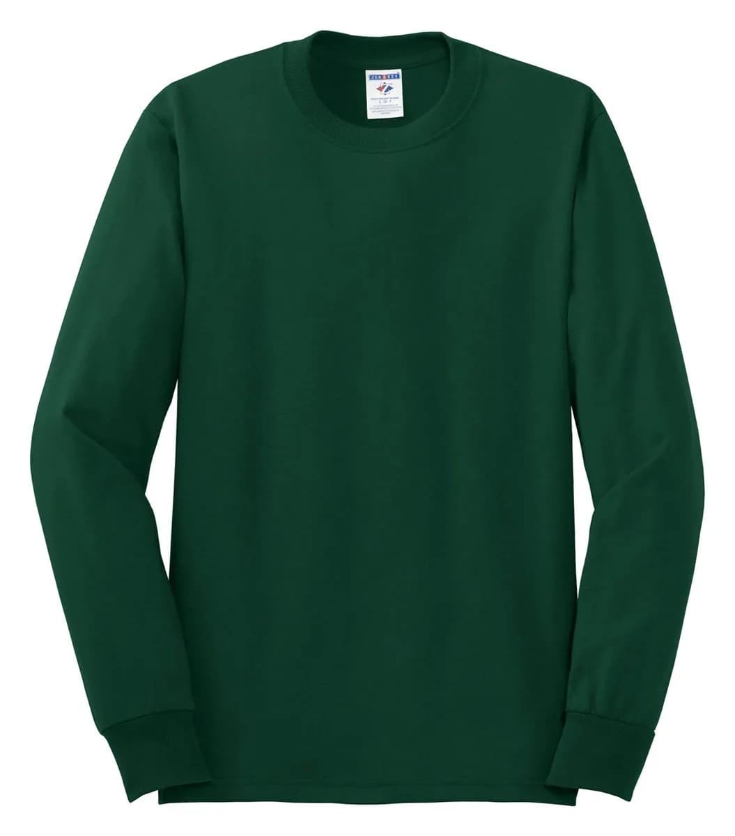 Jerzees Heavyweight Blend 50/50 Long Sleeve T-Shirt | Crew Neck, Cotton-Polyester, Forest Green, Small - main product image