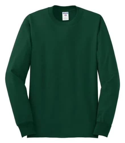 Jerzees Heavyweight Blend 50/50 Long Sleeve T-Shirt | Crew Neck, Cotton-Polyester, Forest Green, Small thumbnail 1