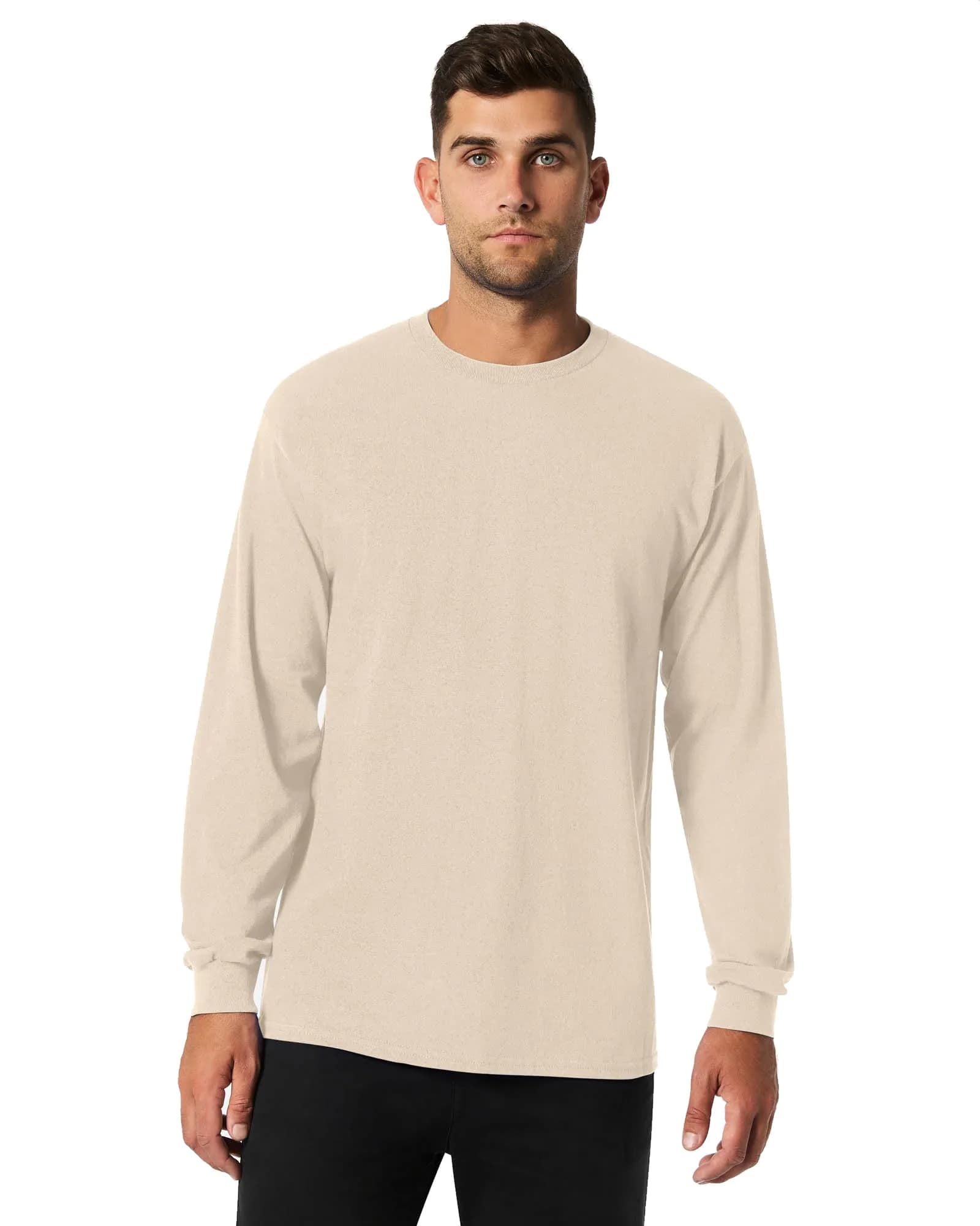 Gildan Men's Ultra Long Sleeve Rib-Knit Cuffs T-Shirt, Medium, Sand | 100% Cotton Jersey, Regular Fit - main product image