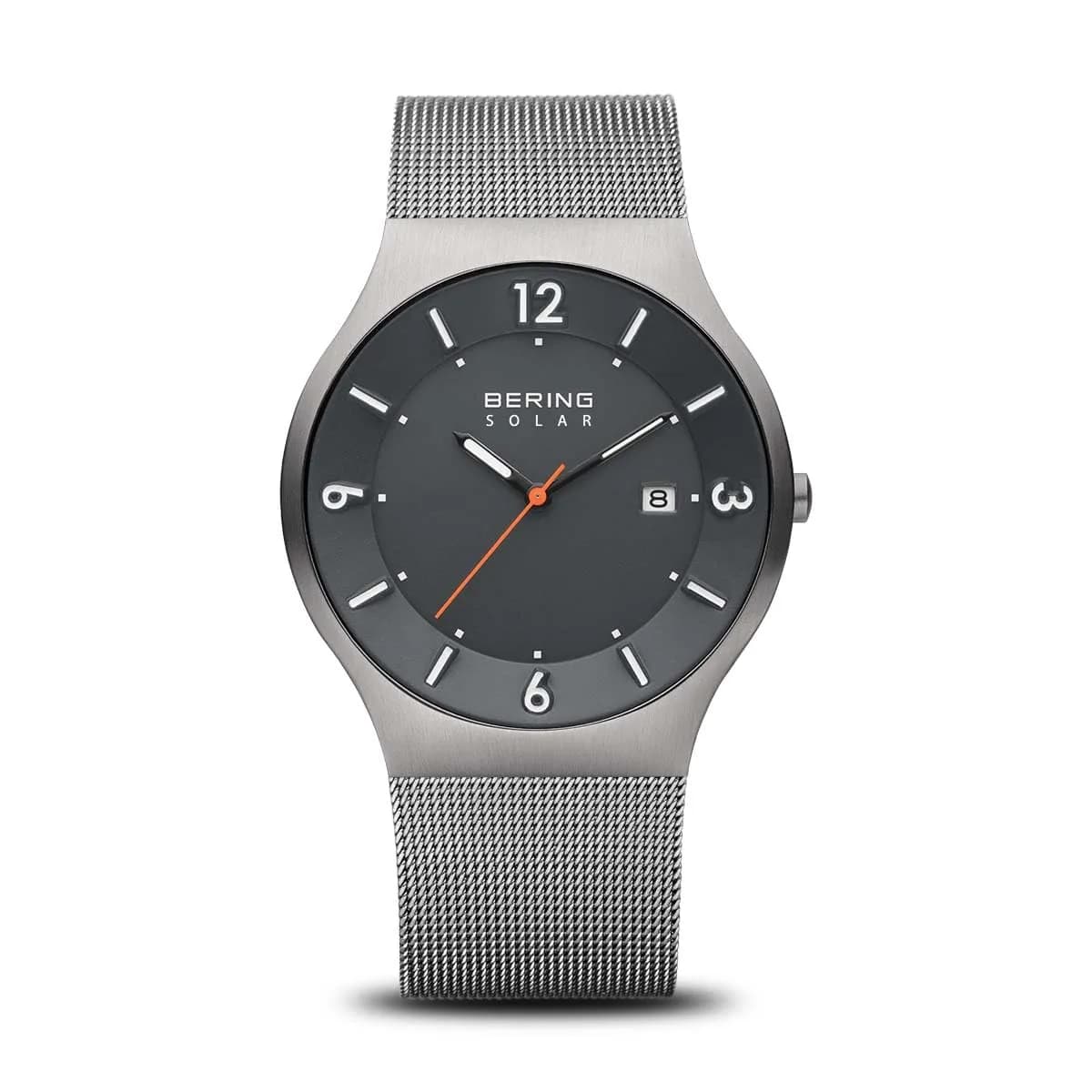 BERING Men's Solar Watch, 40 mm Stainless Steel Case & Dial, Milanese Strap, Sapphire Crystal, 5 ATM | Minimalist Scandinavian Design