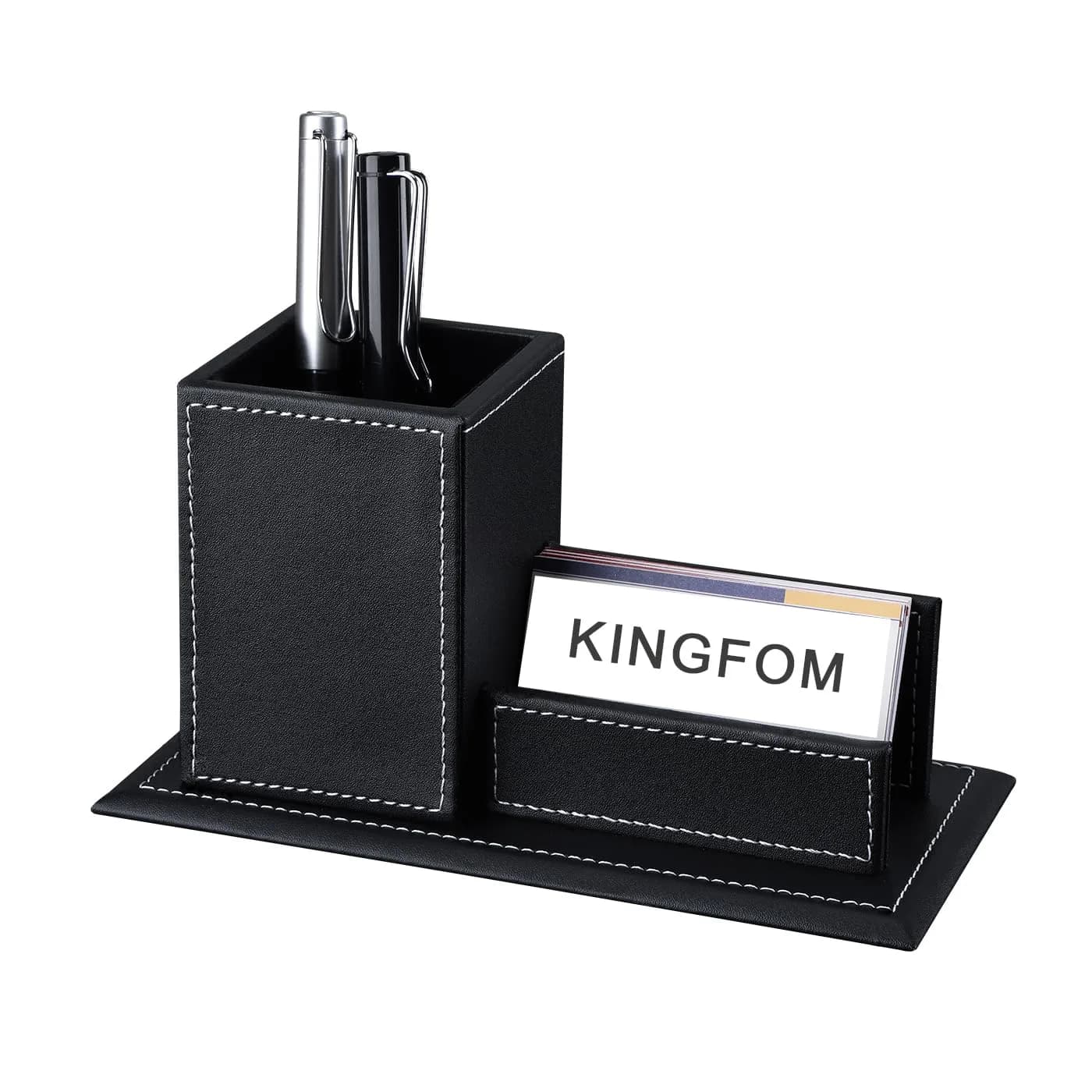 KINGFOM PU Leather Square Pencil Holder Cup | Desktop Stationery Organizer for Office & Study — Black-M