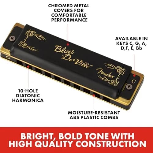 Fender Blues DeVille Harmonica Key of G | Phosphor Bronze Reeds, Molded PVC Comb thumbnail 2